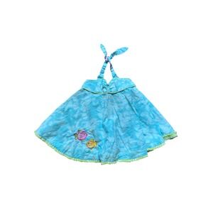 Picture Me Halter Dress Kids Blue Tie Dye Fish Embroidered Ruffle SIZE 24M